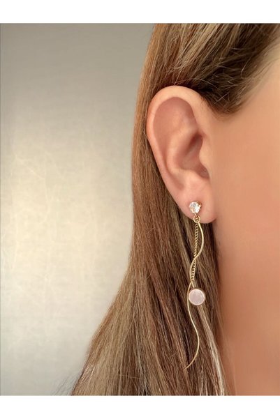 QA Quella Accessories Women's Steel Wave Dangle Gold Zircon Earrings