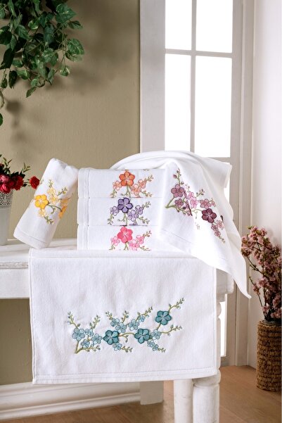 Fiesta Asude Prosop de bucătărie din catifea albă brodată 3D 30x50 cm bumbac ...