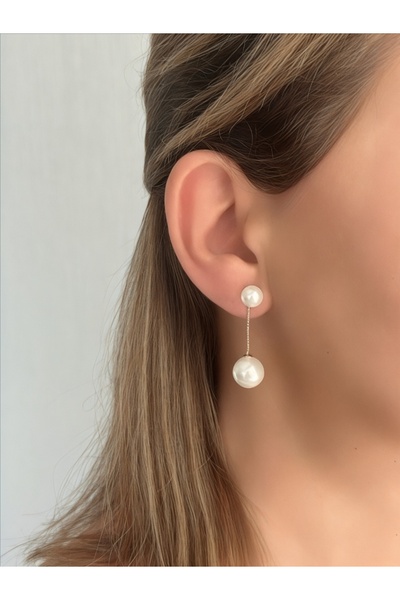 QA Quella Accessories XUPİNG ÇİFT TOP İNCİ SALLANTILI SOFT ROSE GOLD KÜPE