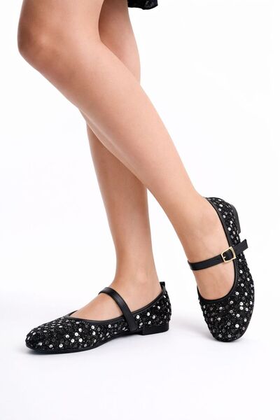 STOCON Glittery Silver Sequin Mary Jane Ballet Flats Stylish Buckle Orthopedi...