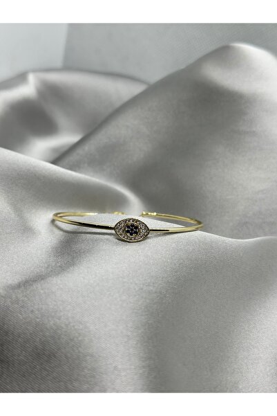 Bade Jewelry Vip Gold Göz Detaylı Taşlı İnce Kelepçe Bileklik