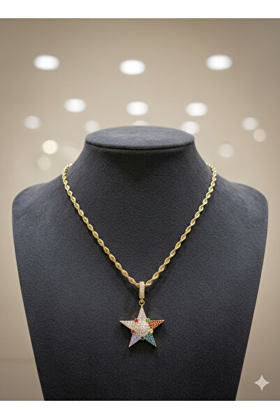 Glowzee Takı & Aksesuar Altın Kaplama Zirkon Taşlı Yıldız Kolye
