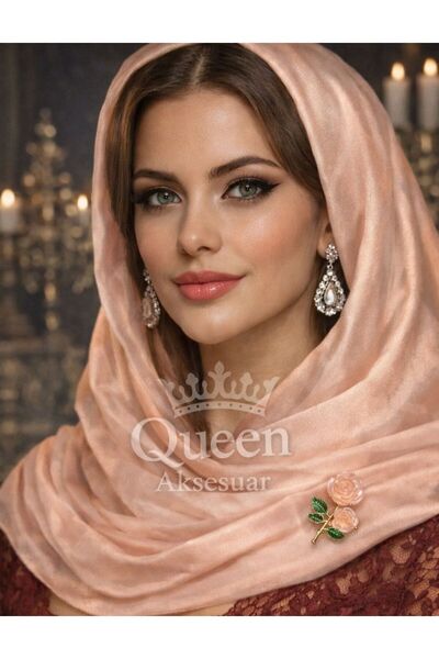 luxurious elegant duo transparent pink rose flowered metal gold brooch collar scarf shawl ornament pin