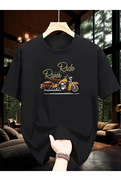 gencerco Unisex Motorbisiklet Baskı Basic Bisiklet Yaka Regular T-shirt