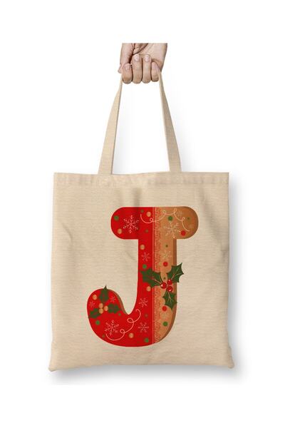 Toyaso Γράμμα J Λευκή υφασμάτινη τσάντα με μακριά λαβή Τσάντα αγορών Τσάντα π...