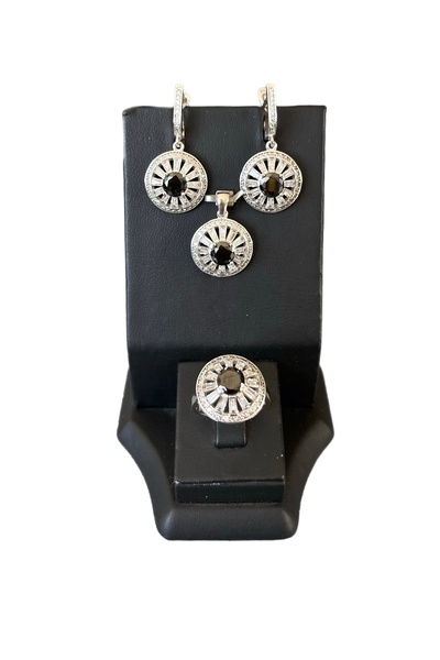 Turkuaz Silver Zirkon Oniks Taşlı Set Takım