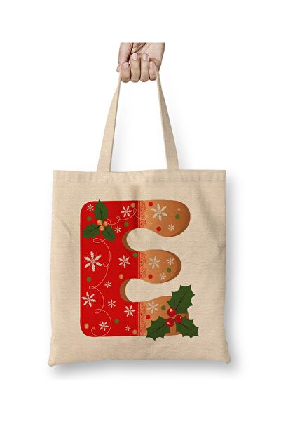 Toyaso Geantă de pânză albă cu litera E, cu mâner lung, geantă de cumpărături...