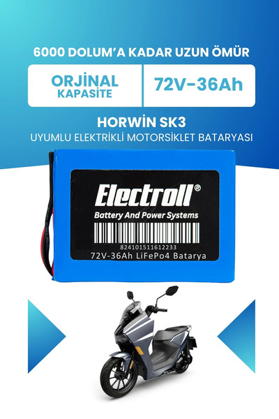 ELECTROLL Horwin Sk3 Uyumlu Batarya (Standart Kapasite) LiFePO4 72V 36Ah Elek...