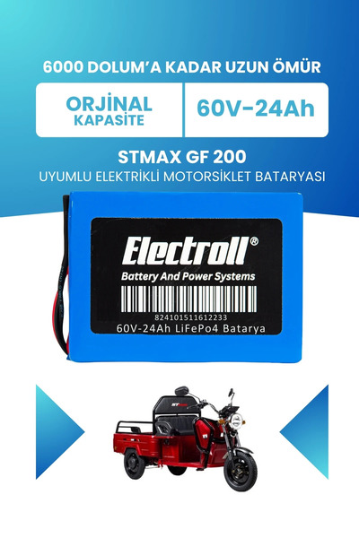 ELECTROLL Stmax GF 200 Uyumlu Batarya LiFePO4 60V 24Ah Elektrikli Motorsiklet...
