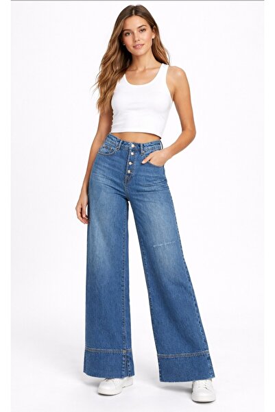 ARDSU Women's 100% Cotton Retro High Waist, Wide Leg Jeans
