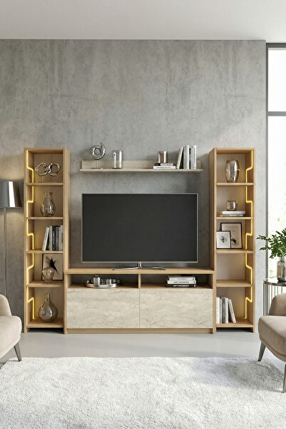 Platinreyon LABİRENT LEDLİ DUVAR TV ÜNİTESİ MEŞE