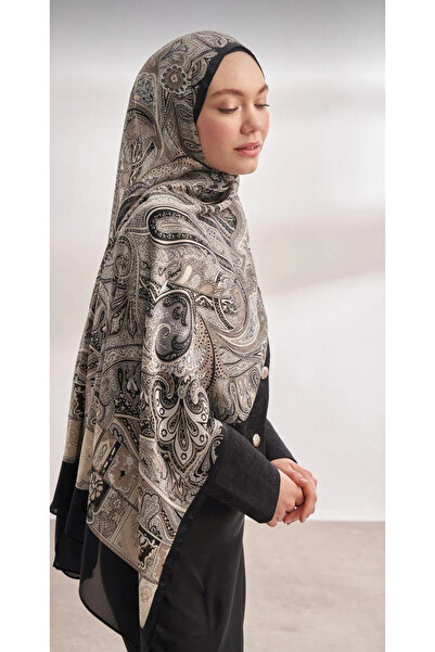 ARMANDA ETHCNIC VUAL MAYSTİGUE DESEN ÖZEL SERİ ŞAL SİYAH KREM