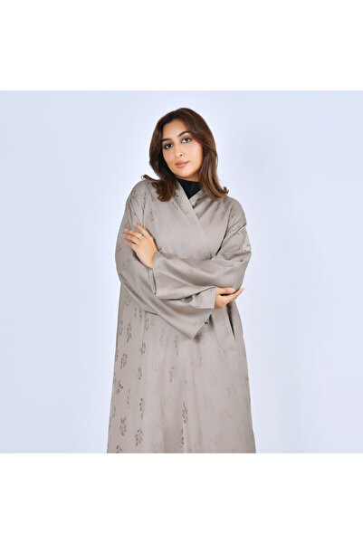 LAMHA عباية كلوش بقماش حريري منقش بلون البيج