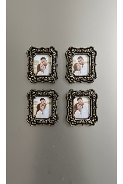 Handmade 4’lü Magnet Seti – Siyah & Gold Eskitme Tasarım Çerçeve – Sevgiliye ...