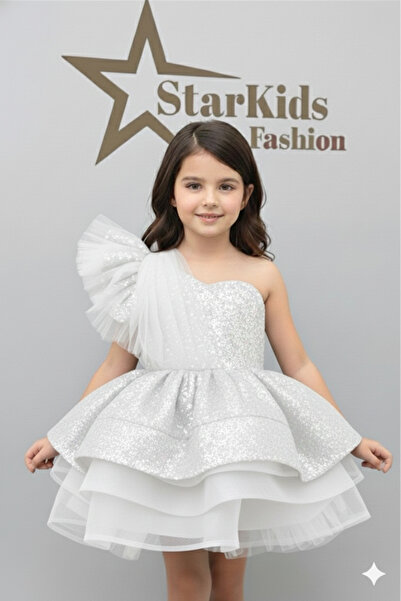 Star Kids Rochie de seara alba pentru fete, rochie de petrecere pentru fete