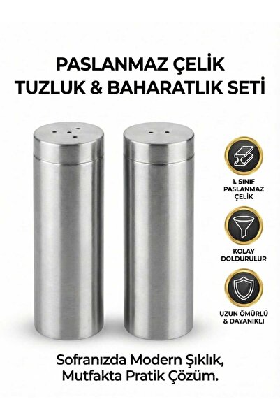 LOVYCO Modern Metal Salt and Pepper Shaker Set - Stainless Steel Cylinder Des...