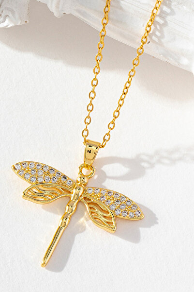 Parantez Aksesuar Zircon Stone Dragonfly Steel Necklace