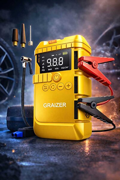 Graizer Pro S 12000 Mah Akü Takviye Cihazi + Lastik Şişirme Hava Kompresörü L...