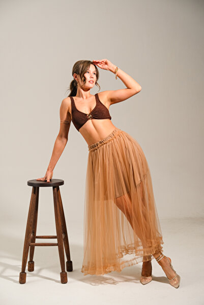 Rose Quenn Single Layer Tulle Skirt with Ruffle Detail at the Hem, Short Line...