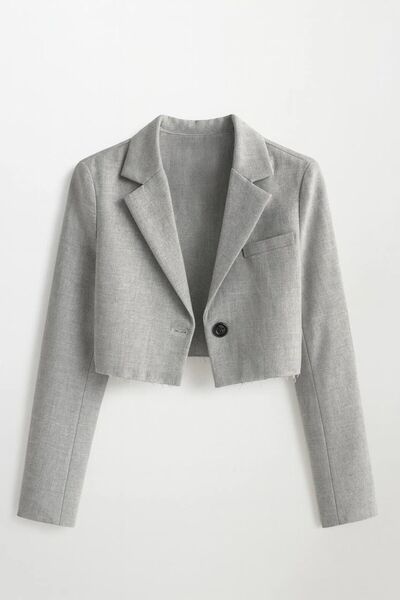 Evim Sepeti Women's Gray Melange Single Button Crop Blazer Jacket