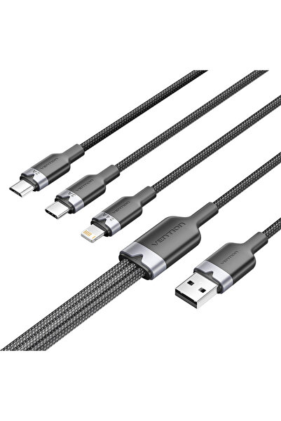 Vention 3-in-1 USB Cable, 1.5m, USB-C/Lightning/Micro-B, 60W, Black