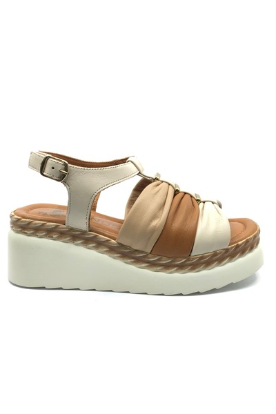 Venüs Vibrur Genuine Leather Comfort Orthopedic Women's Sandals Beige