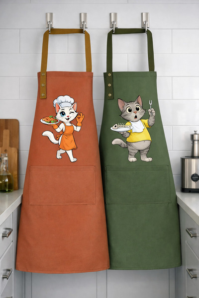 Hulganz Kitchen Apron Set of 2 Stain Resistant Water Repellent Fabric Colorfa...