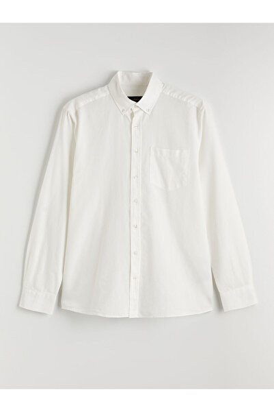 LC Waikiki Ανδρικό πουκάμισο Oxford Regular Fit SOUTHBLUE Ecru