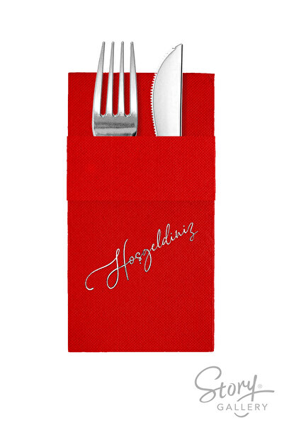 Story مناديل ورقية حمراء اللون مقاس 40×40 سم مع نقش ترحيبي و16 جيبًا