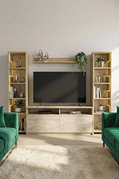 Platinreyon LABİRENT LEDLİ DUVAR TV ÜNİTESİ AÇIK MEŞE