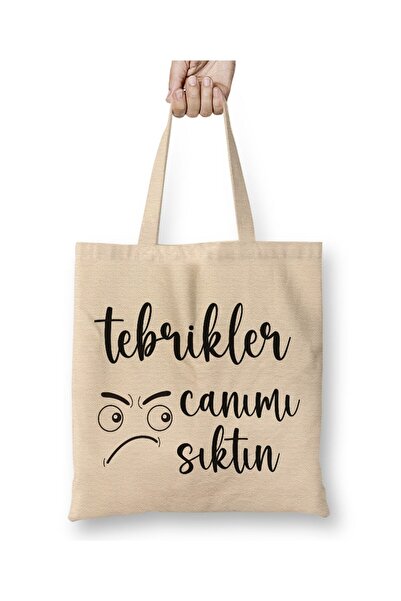 Toyaso Funny Saying Congratulations You Bored Me White Cloth Bag Long Handle ...