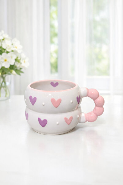 İZart Beads Pink Handle with Heart' Purple - Pink Heart' Special Embossed Han...
