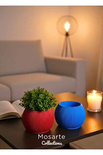 Mosarte مزهرية بتصميم دائري محزز عصري / قطعة ديكور مجموعة من قطعتين