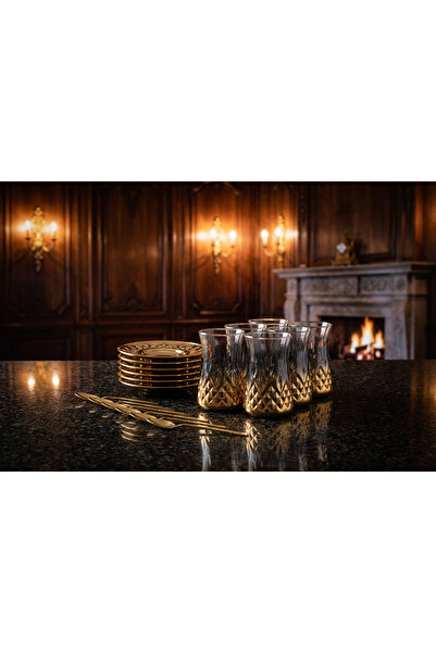 sultaneh Hediyelik Titanyum kaplama Altın Rengi 6 kişili Lüks Çay bardağı Set...