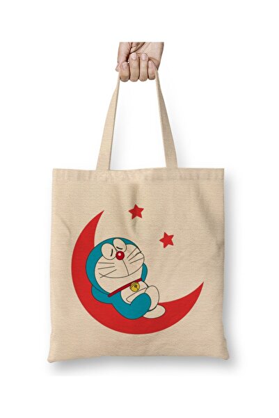 Toyaso Doraemon Moon White Cloth Bag Long Handle Shopping Bag Beach Bag
