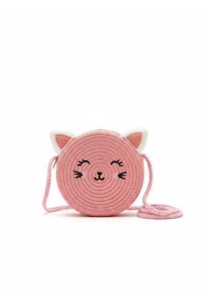 synshop Sevimli Kedi Yumuşak Tüylü Kulak Pembe Hasır Askılı Genç Kız Çocuk Be...