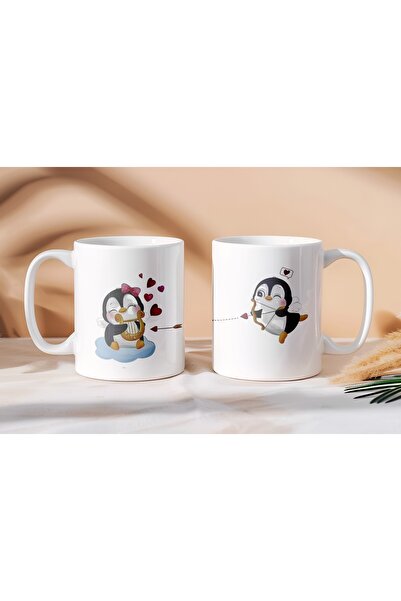 Beramussa Two Mugs – Cute Penguin Design Mugs with Double Hearts – Gift for L...