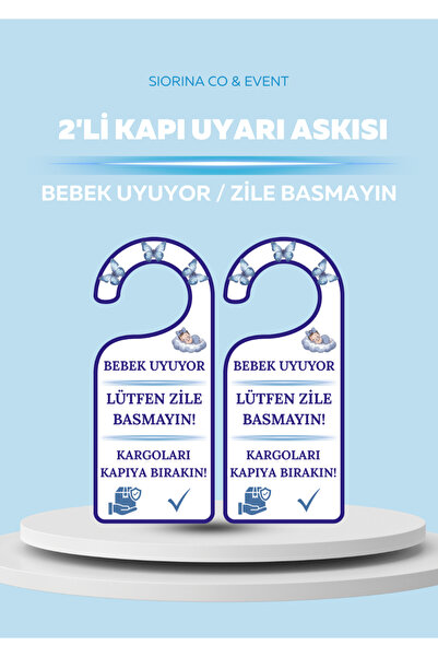 Siorina Co & Event Bebek uyuyor / Zile basmayın Kapı Askı Uyarısı Ev Kapı Kol...