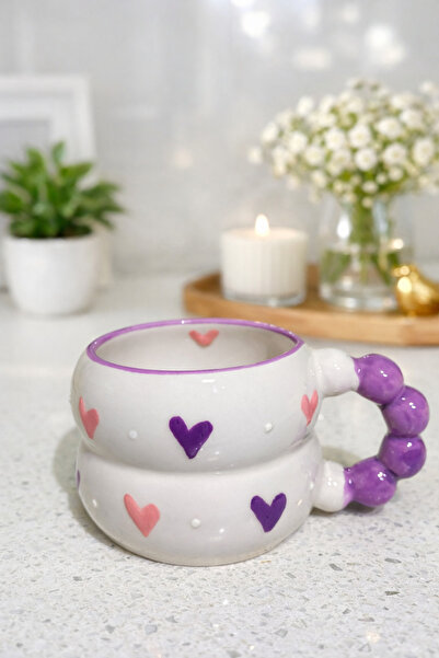 İZart Bead Purple Handle Pink - Purple Inner Heart Special Embossed Hand Embr...