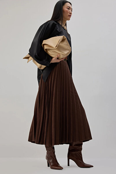 Touche Piliseli Süet Etek Kahverengi