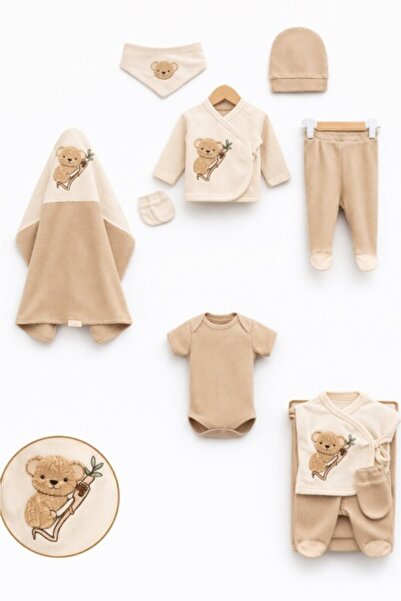 Pure Boutique Set bebelus 7 piese bumbac cu broderie ursulet, complet materni...