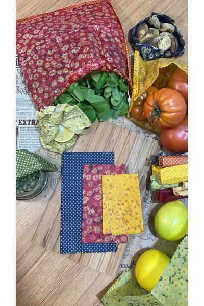 Home Reusable Natural Beeswax (Beeswax) Food Storage Cloth 3-Piece Daisy Pattern