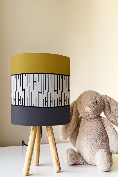 Talia Home Mustard Gray Patterned Children's and Baby's Room Lampshade Table ...