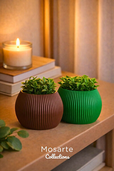 Mosarte مزهرية بتصميم دائري محزز عصري / قطعة ديكور مجموعة من قطعتين