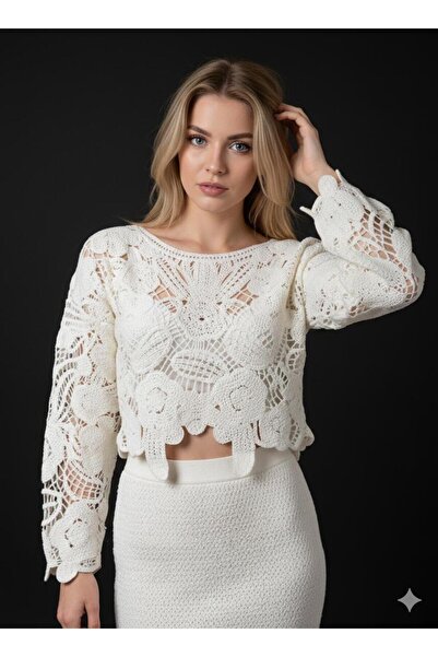 AVC Kadın Tığ Işi Standart Beden Dantel Bluz