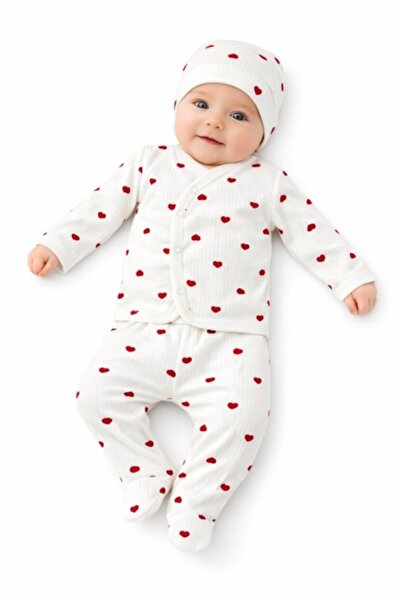 Pure Boutique Set bebelus 3 piese bumbac reiat cu inimioare, bluza petrecuta ...