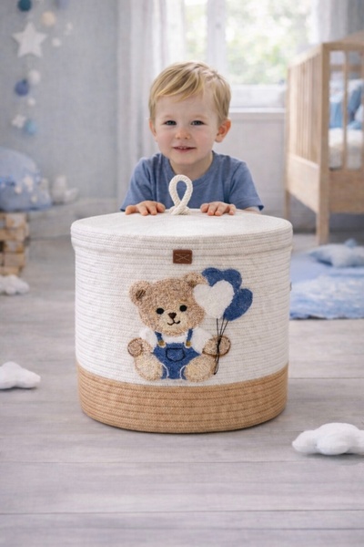 Berçak Home Children's Room Organizer Wicker Basket, Dirty Clothes Basket