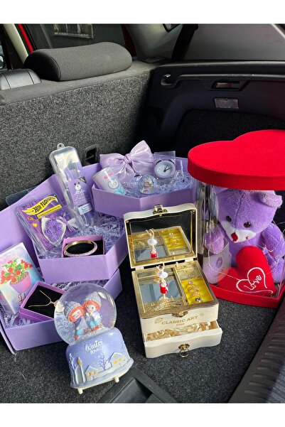 Home Lila Lüks Hediye Kutusu-Ayıcık-Küre-Balerin Takı Kutusu