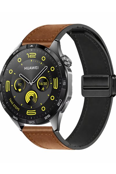 MMP SHOP Huawei Watch GT4 46mm Uyumlu Manyetik Tokalı Suni Deri Kordon