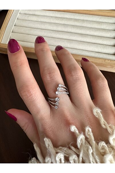 ringbox Silver Color Three Stone Symmetrical Ring